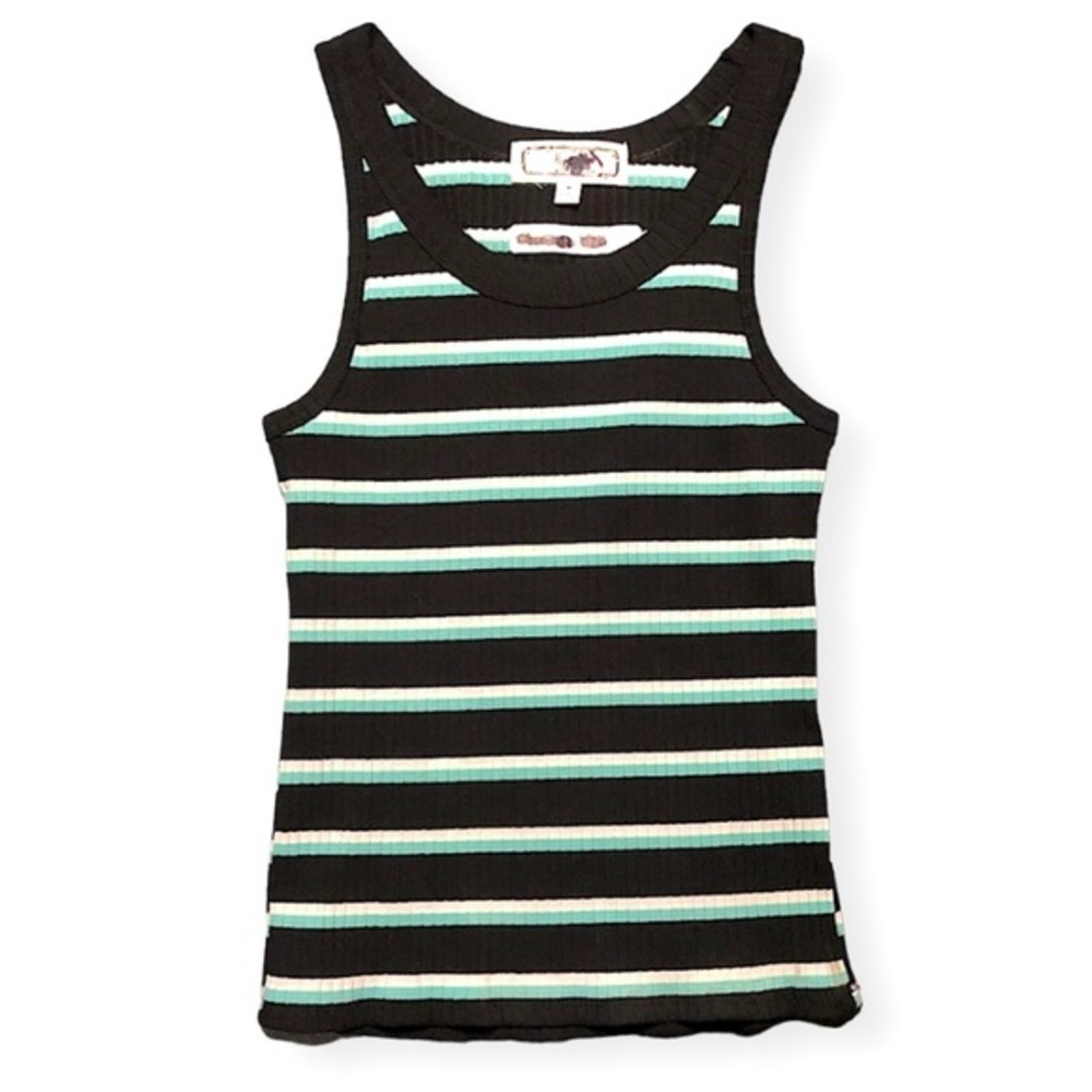 Hippie Rose Black White & Teal Ribbed Casual Razorback Tank Top Size Medium